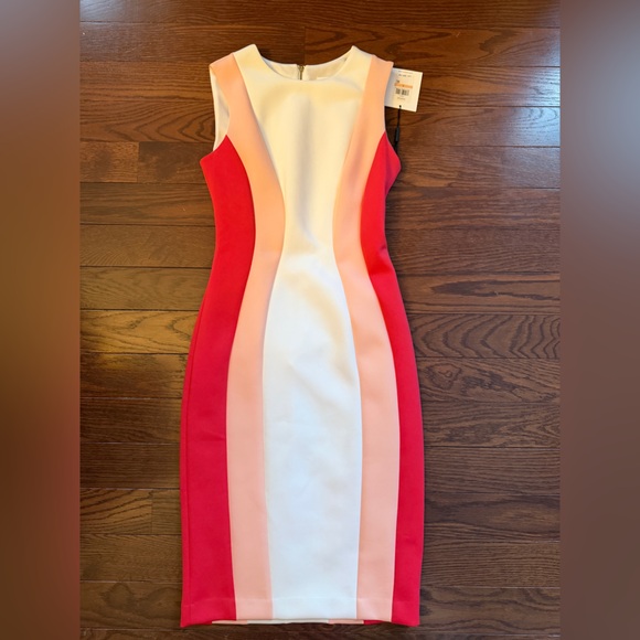 Calvin Klein Classic Bodycon Pink & White Dress size 2 NWT - Picture 2 of 7